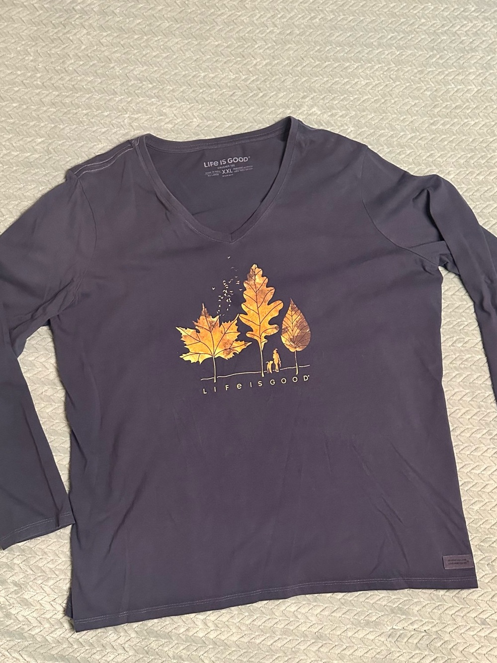 Life is Good Fall Leaves Long Sleeved Crusher V-Neck Tee